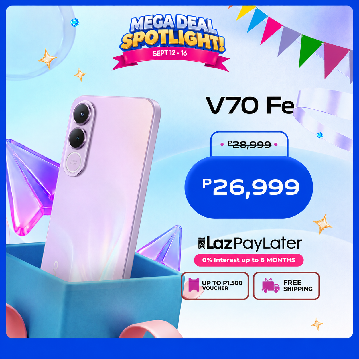 vivo V70 FE Mobile phone/200MP OIS Ultra-Clear Al Imaging/7000mAh BlueVolt Battery + 90W FlashCharge/Al Visual Al Magic Weather, Al Magic Landscape/4K Video on Front and Rear Cameras/Multi-focal Portrait 85 mm Close-Up Portrait/Al 30x Super Zoom/Cellphone