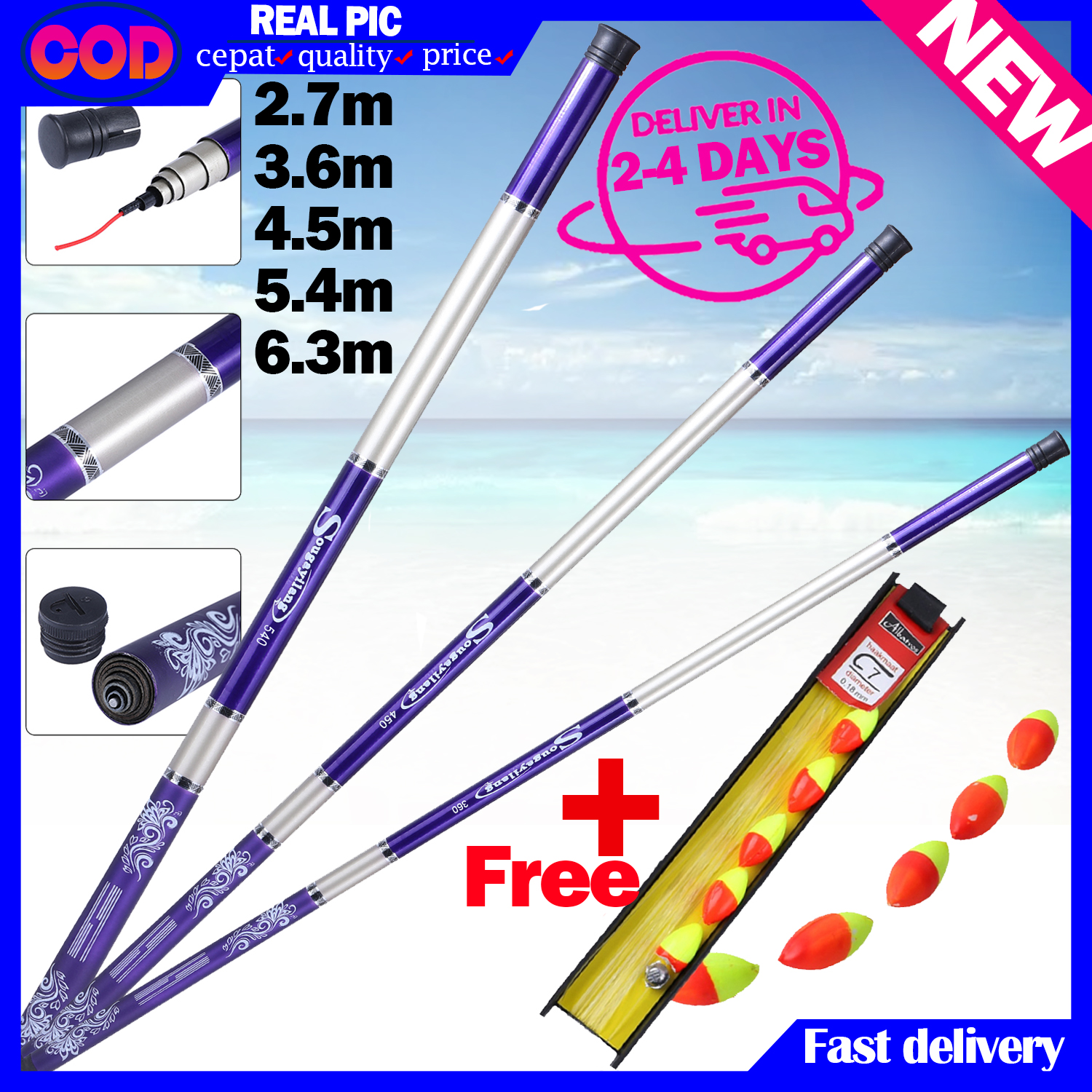 Sougayilang 1.8M Fishing Rod & Reel Sets EVA Handle Telescopic Fishing Rod  5.2:1 Gear Ratio Spinning Reel Line Lure Combo Full Kit for Kids Fishing