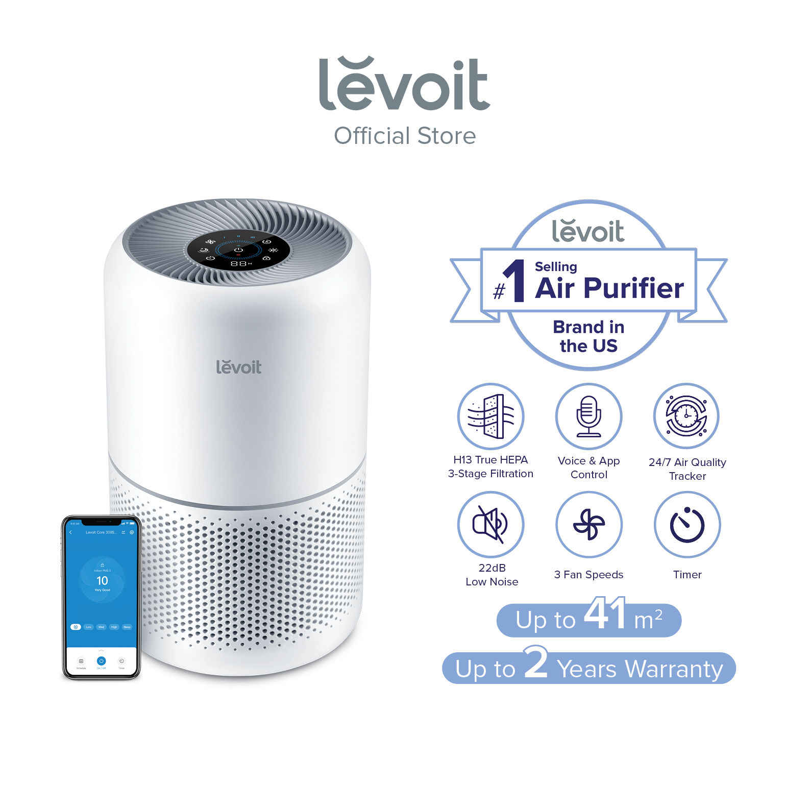 Levoit Core 300s Smart WiFi Air Purifier Effective 50m² H13 True HEPA Filter (Air Purifier for Home)