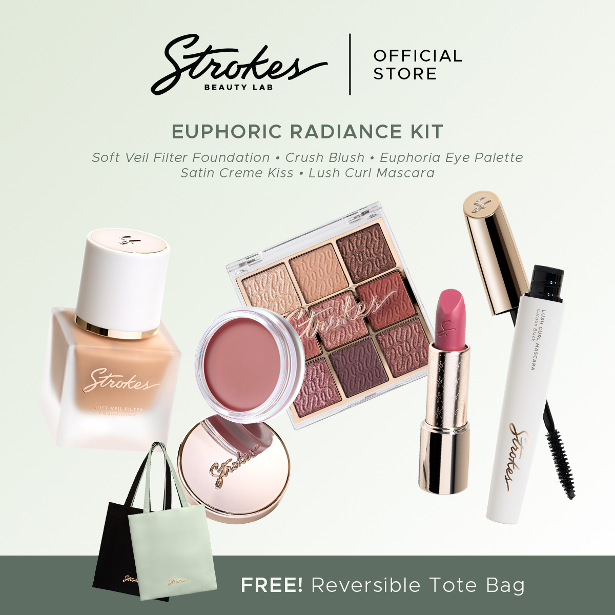 Discount on Strokes Beauty Lab  shoes - SKU: Euphoric Radiance Kit [Foundation, Blush, Eyeshadow Palette, Lipstick, Mascara w/ FREE Tote Bag]