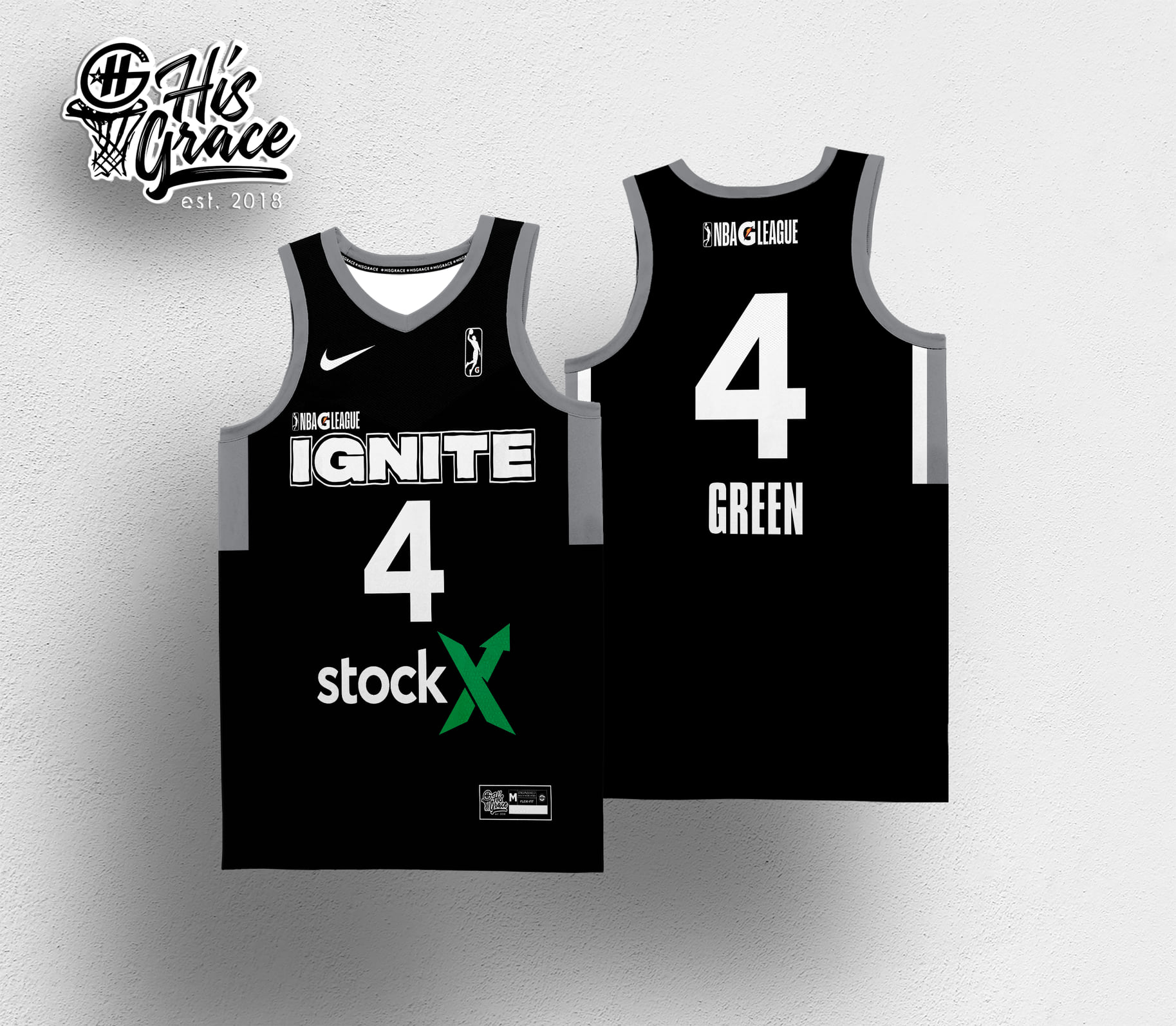 Ignite Jersey Customized GNITE NBA GLEAGUE JALEN GREEN BLACK WHITE JERSEY  GREEN#4 SUBLIMATION Basketball JERSEY for Men Customized Name and Number