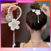 Camellia Pearl Tassel Ponytail Clips Korean Hair Clip Tassel Hair Pin Metal Leaf Hair Clip Rose Hair Accessories for Women