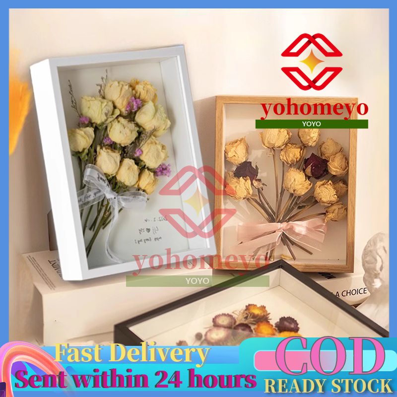 【Fast Delivery】Mother' s Day Flower Frame Box Glass Dry Flower Shadowbox Frame Shadow Wood Board Display Creative Crafts Photo Wall Hanging Ornament