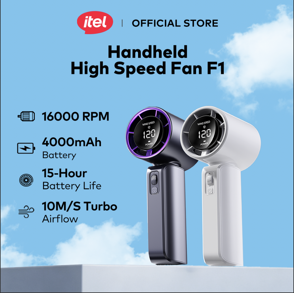 itel Handheld High-Speed Fan F1 / LED Screen / 120 Speed Blower / 10m/s Airflow / 4000mAh Battery