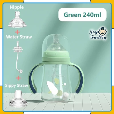 Baby's Bottle 1 Cup 3 Uses Silicone Nipples Sippy Straw Water Straw BPA Free Nursing Bottle Feeding Bottle Water Sippy Cup For Newborn Baby Infant Kids Baby Nursing Feeding Bottle Accessories 240ml 300ml Milk Bottle (14)