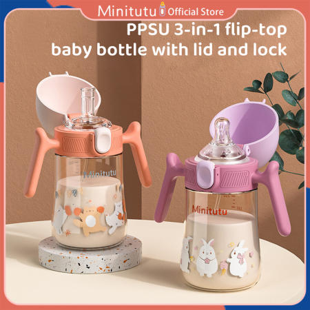 Minitutu 3IN1 Wide Neck Feeding Bottle with Handle, BPA Free