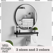 Round Wall Mirror with Shelf for Bathroom by BrandXYZ