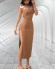 ClothingHub Knitted Maxi Dress with Slit, Sleeveless and Strappy