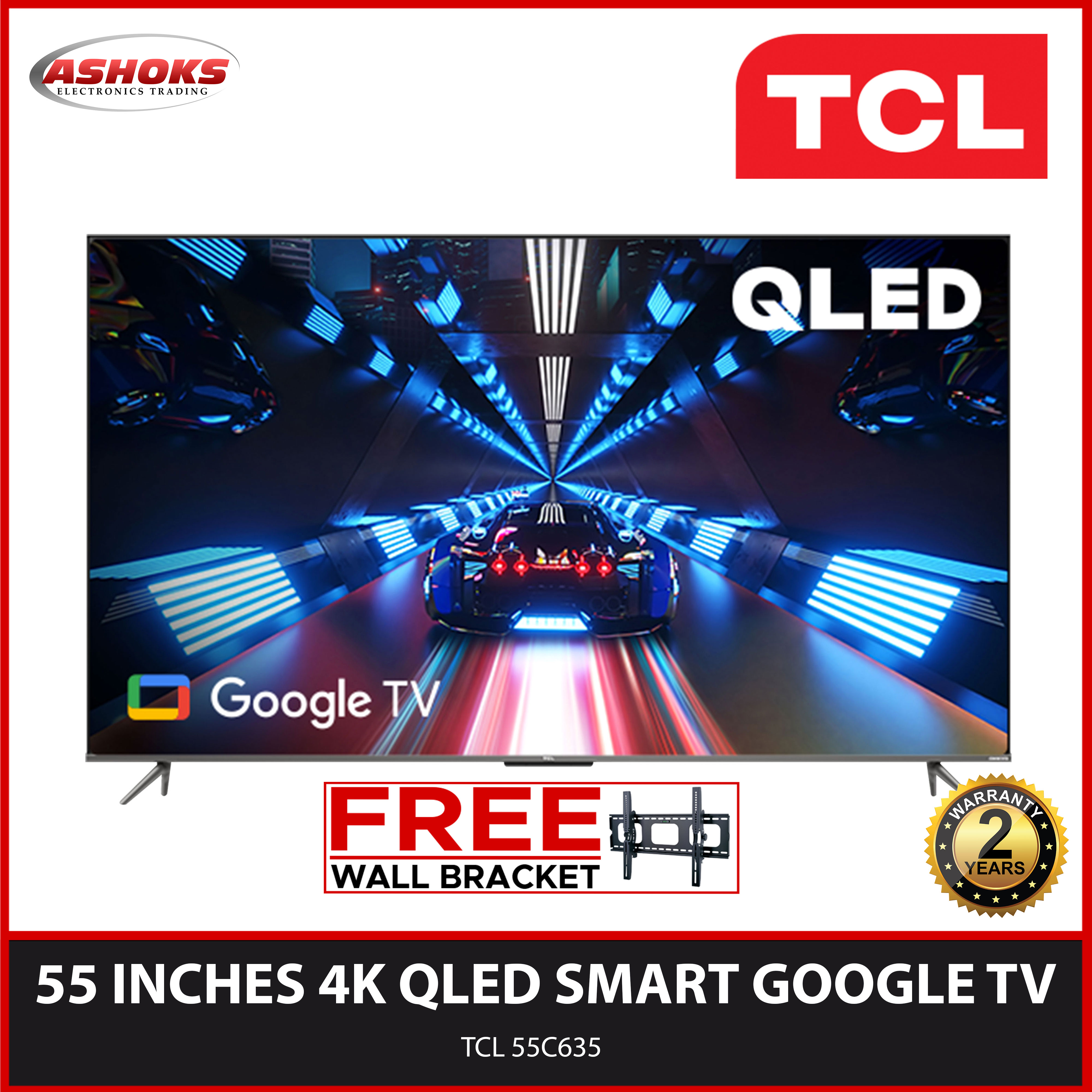 TCL 55C635 4K QLED TV with Google TV and Game Master