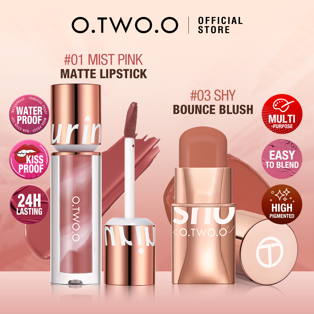 Discount on O.TWO.O  shoes - SKU: O.TWO.O 2pcs Makeup Set Lip Cheek Eye Multi-use Stick Makeup Blush Cream + Velvet Matte Lip Tint Mak