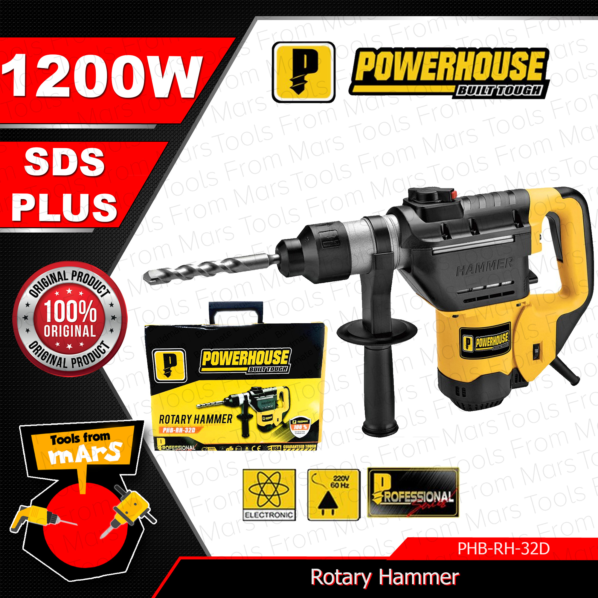 Powerhouse Rotary Hammer SDS PLUS 1200W | 1600W Electric Concrete Breaker Drill 6J PHB-RH-32D/PHB-RH32DX-TFM-PHPT Presyo 4,399 Piso*Libreng Shipping