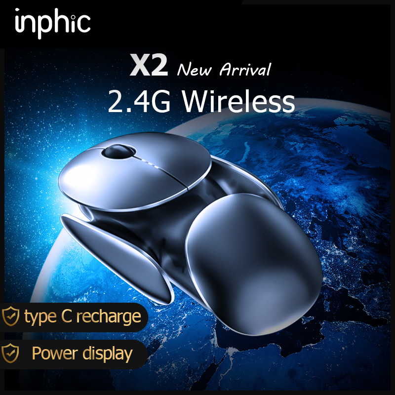 Inphic X2 2.4GHz Chuột Không Dây Chuột Cơ Bản Có Thể Sạc Lại 2400Dpi Chuột Không Tiếng Thiết Kế Ngoài Hành Tinh Hỗ Trợ Hiển Thị Điện Sạc Type C