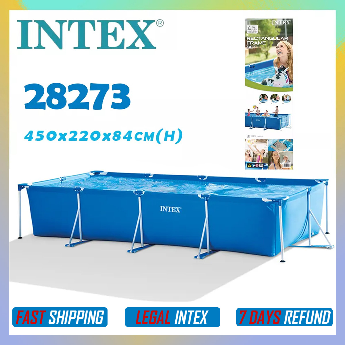 INTEX Rectangular Steel Frame Swimming Pool 450x220x84CM