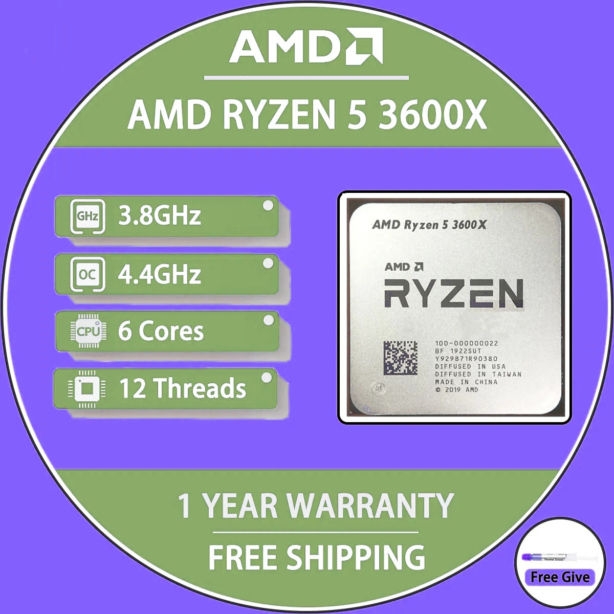 AMD Ryzen 3600 R5 3600 GHz Six-Core Twelve-Thread CPU
