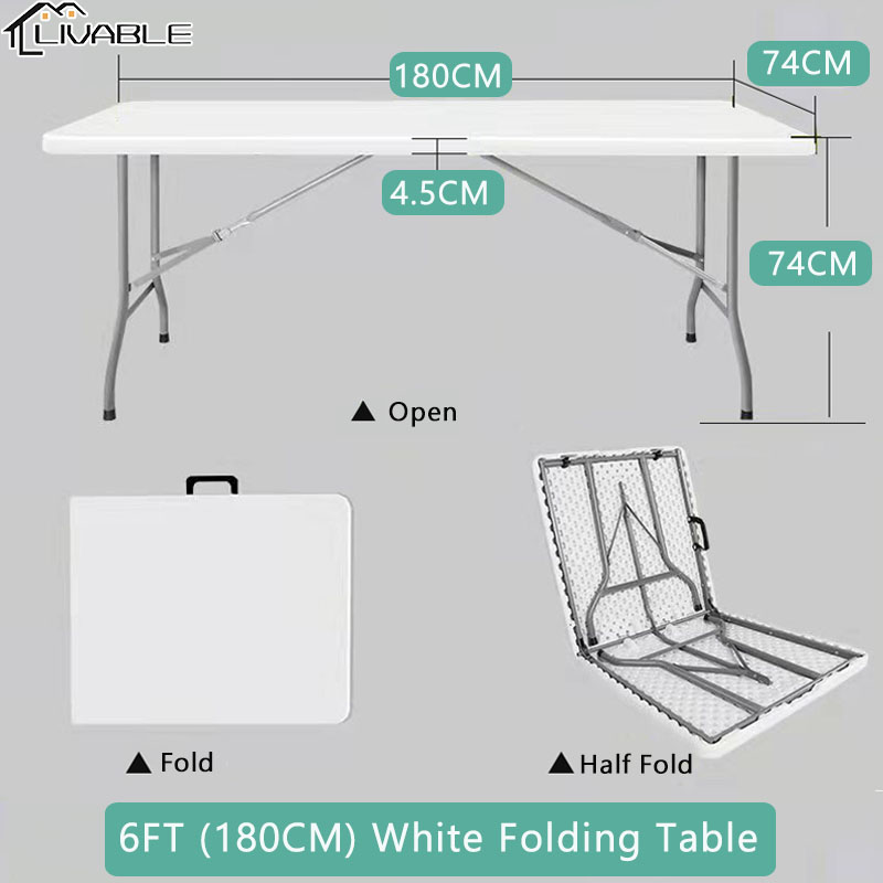 LIVABLE Folding Table 4FT (122cm) Folding Half Table Outdoor Portable Folding Table Long Table Dining Table Office Table - Image 2