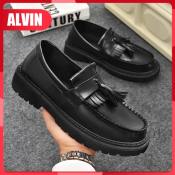 ALVIN Men's Black Leather Loafers, Casual Fashion Shoes