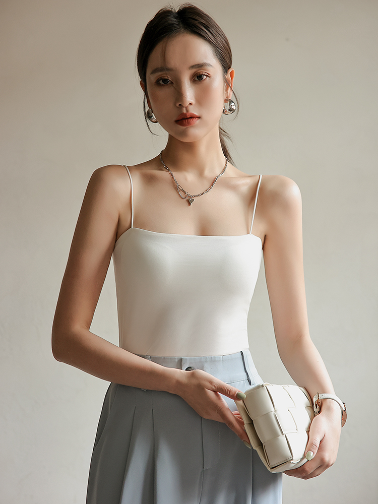 Motovita Summer Ice Silk Sling Camisole Crop Top Women Sexy Tank Tops Wireless Padded Singlet Top Beautiful Back Underwear Top - Image 4