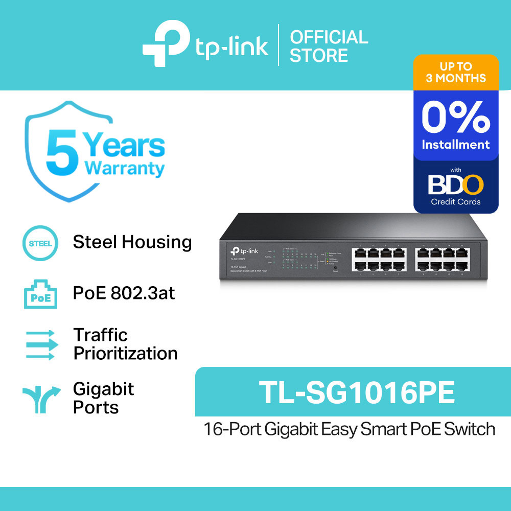 TP-Link Official Store / TL-SG1016PE / 10/100/1000 Mbps 16-Port Gigabit Easy Smart PoE Switch with 8-Port PoE+ Desktop Network Ethernet Switch Hub for Internet