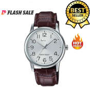 Casio Analog Automatic Silver Dial Watch with Brown Leather Band