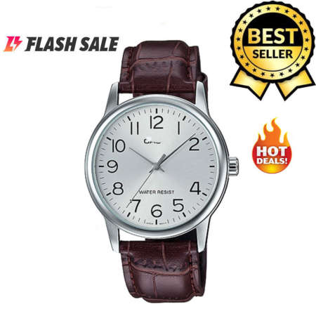 Casio Analog Automatic Silver Dial Watch with Brown Leather Band