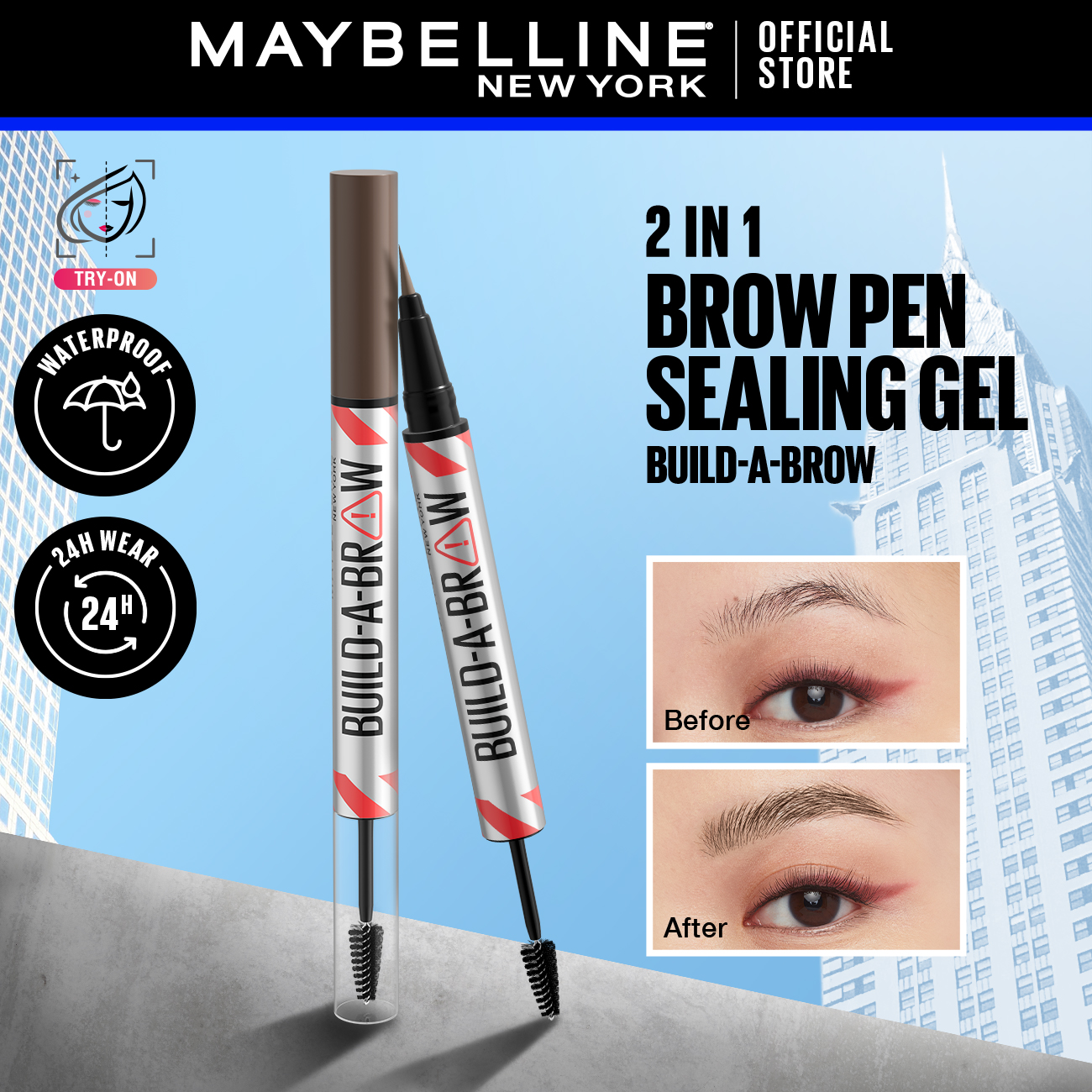 Discount on Maybelline  shoes - SKU: Maybelline Build-A-Brow 2-in-1 Brow Pen + Sealing Gel [ Waterproof, Natural-looking Full Brows, Eyeb