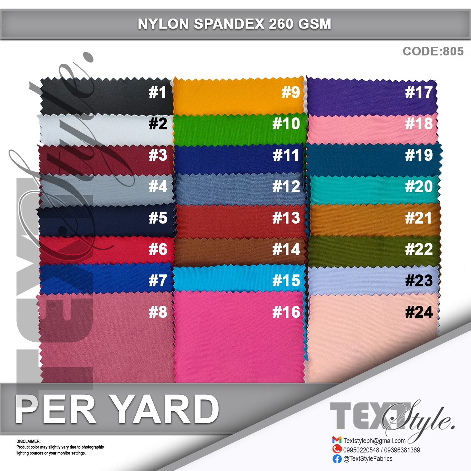 TextStyle Cotton Spandex Fabric 165cm width 160gsm (72 Colors) Per Yard