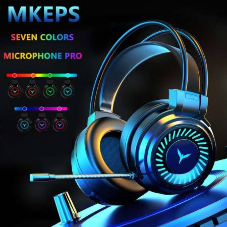 MKEPS LED Gaming Headset with Noise Canceling Mic