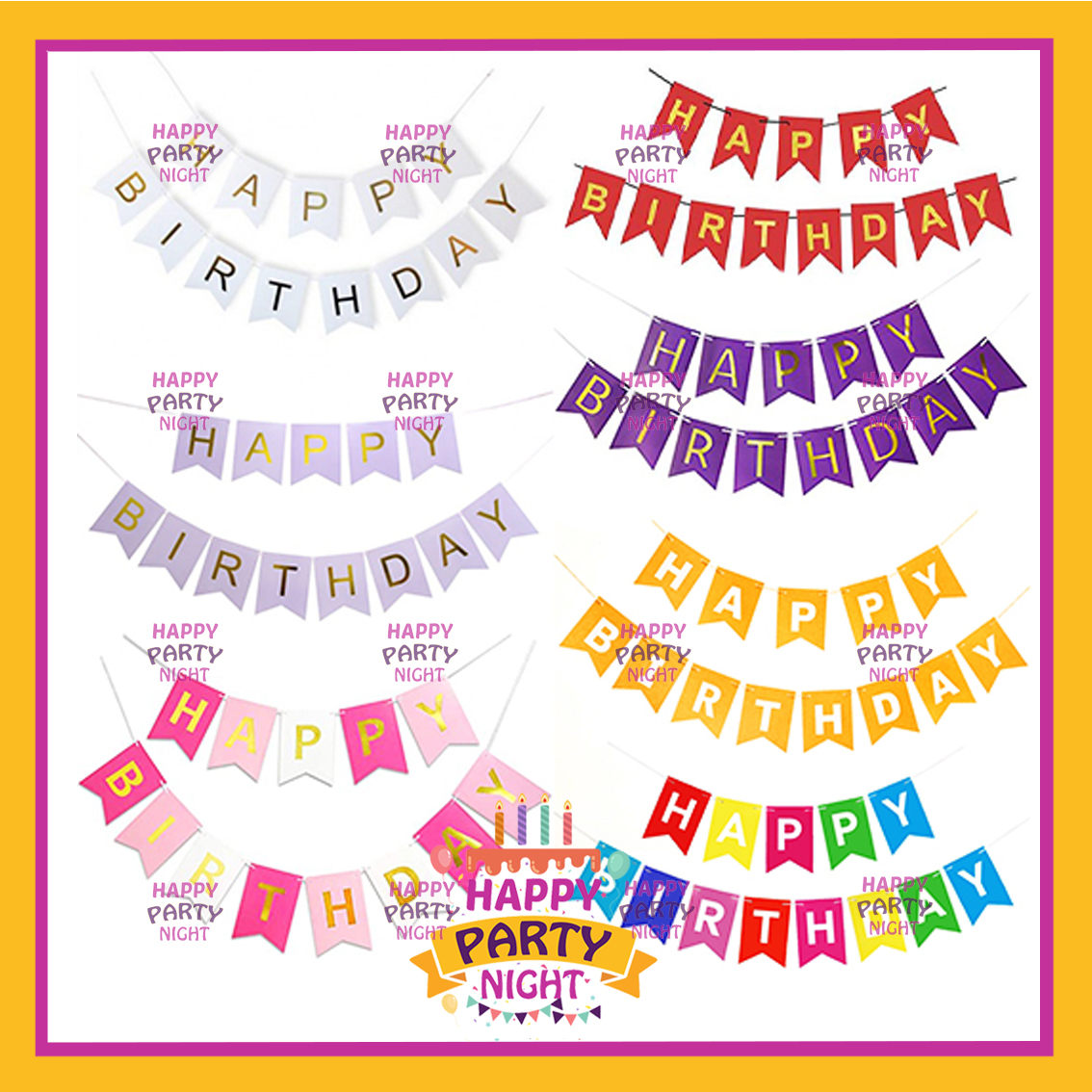 Happy Party Night 16x20CM Big Happy Birthday Banner Hbd banner Birthday Party Decoration