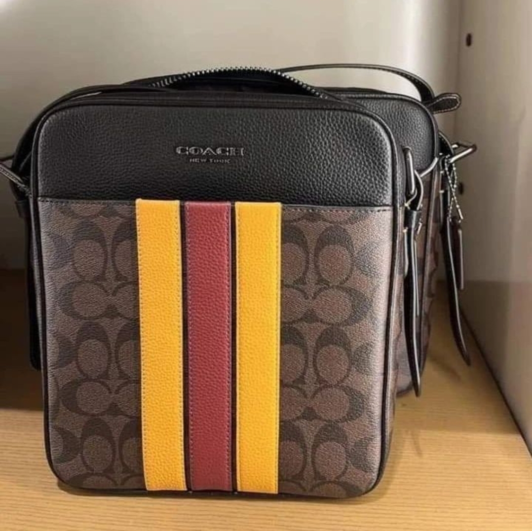 Coach CB907 Hudson Crossbody 21 With Varsity factory Stripe Mahogany/Buttercup Multi