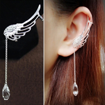 1pc Fairy Angel Wings Ear Clip Crystal Chain Earring (Silver) June 2018 - 2 1pc Fairy Angel Wings Ear Clip Crystal Chain Earring (Silver) - 2