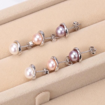 925 Sterling Silver7-8mm Natural Freshwater Cultured Flower Shaped Pearl Earring - Intl June 2018 - 2 925 Sterling silver7-8mm Natural Freshwater Cultured Flower Shaped Pearl Earring - intl - 2