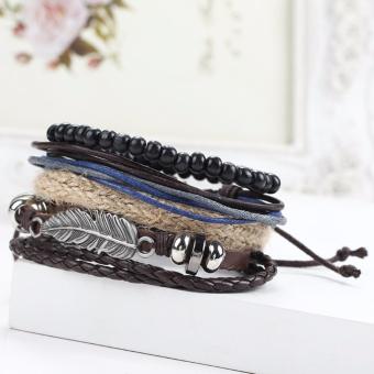 Fancyqube Men's Braided Leather Stainless Steel Bangle BraceletWristband - Intl June 2018 - 2 Fancyqube Men's Braided Leather Stainless Steel Bangle BraceletWristband - intl - 2