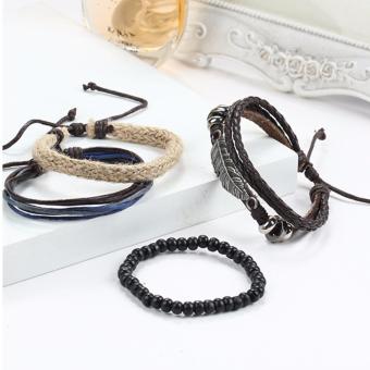 Fancyqube Men's Braided Leather Stainless Steel Bangle BraceletWristband - Intl June 2018 - 3 Fancyqube Men's Braided Leather Stainless Steel Bangle BraceletWristband - intl - 3