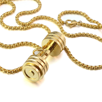 Gold Tone Stainless Steel Fitness Dumbbell Barbell Gym CharmPendant Necklace For Men Women - Intl June 2018 - 4 Gold Tone Stainless Steel Fitness Dumbbell Barbell Gym CharmPendant Necklace For Men Women - intl - 4