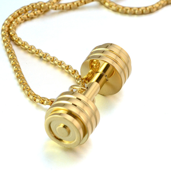 Gold Tone Stainless Steel Fitness Dumbbell Barbell Gym CharmPendant Necklace For Men Women - Intl June 2018 - 3 Gold Tone Stainless Steel Fitness Dumbbell Barbell Gym CharmPendant Necklace For Men Women - intl - 3