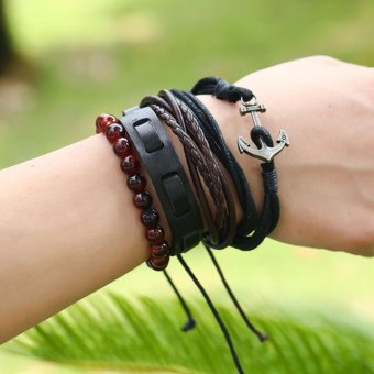 Men's Fashion Accessories Retro Style Leather Bracelet Jewelry (TZ007) - Intl June 2018 - 2 Men's Fashion Accessories Retro Style Leather Bracelet Jewelry (TZ007) - intl - 2