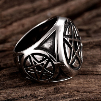Men's Pentagram 316L Stainless Steel Ring Band Silver Black June 2018 - 4 Men's Pentagram 316L Stainless Steel Ring Band Silver Black - 4