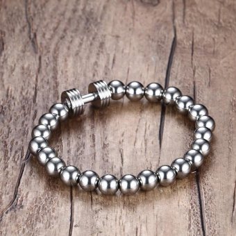 Mens Stainless Steel Silver Dumbbell Charm Bracelet With 8mm BeadsChain Fitness Jewelry Power Gym - Intl July 2018 - 4 Mens Stainless Steel Silver Dumbbell Charm Bracelet with 8mm BeadsChain Fitness Jewelry Power Gym - intl - 4