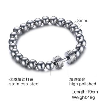 Mens Stainless Steel Silver Dumbbell Charm Bracelet With 8mm BeadsChain Fitness Jewelry Power Gym - Intl July 2018 - 2 Mens Stainless Steel Silver Dumbbell Charm Bracelet with 8mm BeadsChain Fitness Jewelry Power Gym - intl - 2