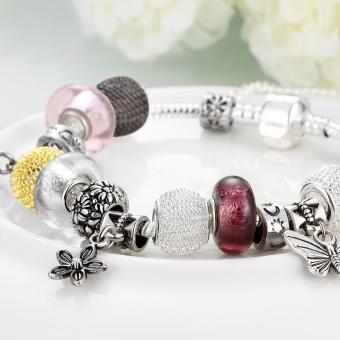 Popcorn H005-B Heart Tag Charm Silver Plated Bracelet With Zircon Inlay June 2018 - 5 Popcorn H005-B Heart Tag Charm Silver Plated Bracelet with Zircon Inlay - 5