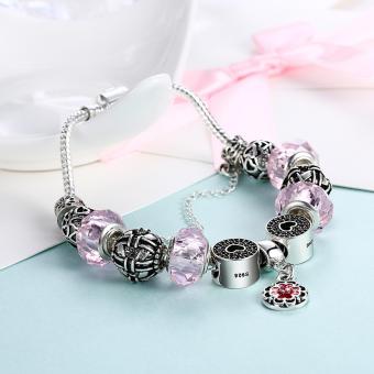 Popcorn H058 Red Sakura Pendant With Baby Pink Charm Bracelet ForWomen (Silver Plated) June 2018 - 3 Popcorn H058 Red Sakura Pendant with Baby Pink Charm Bracelet forWomen (Silver Plated) - 3