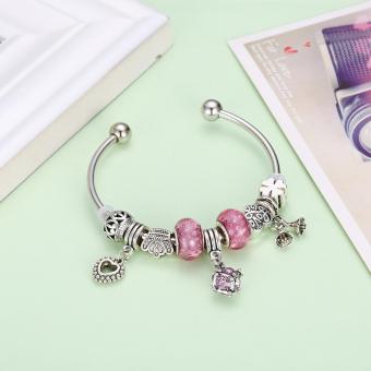 Popcorn YW-GSH163-6.5 Carved Lucky Beads & Four Leaf Clover With Heart & Flower & Geometric Pendant Pandora Bangle Bracelet June 2018 - 4 Popcorn YW-GSH163-6.5 Carved Lucky Beads & Four Leaf Clover with Heart & Flower & Geometric Pendant Pandora Bangle Bracelet - 4