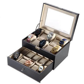 PU Leather Double-layer 20 Grid Watch Display Box Case Glass TopJewelry Storage Organizer Holder With Pillows June 2018 - 4 PU Leather Double-layer 20 Grid Watch Display Box Case Glass TopJewelry Storage Organizer Holder with Pillows - 4