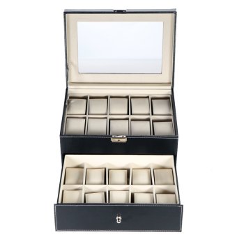 PU Leather Double-layer 20 Grid Watch Display Box Case Glass TopJewelry Storage Organizer Holder With Pillows June 2018 - 5 PU Leather Double-layer 20 Grid Watch Display Box Case Glass TopJewelry Storage Organizer Holder with Pillows - 5