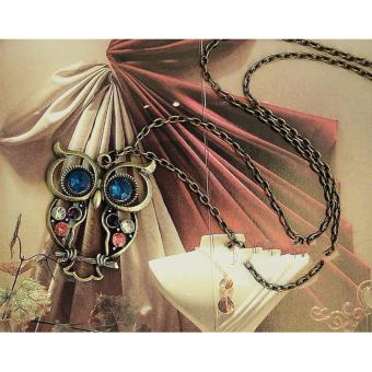 Retro Colorful Rhinestone Owl Pendant And Long Chain Necklace 9g June 2018 - 3 Retro Colorful Rhinestone Owl Pendant and Long Chain Necklace 9g - 3