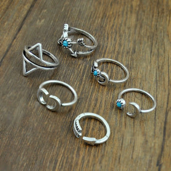 Set 6pc Boho Antique Silver Moon Arrow Scorpion Pattern Ring Band 15-19mm April 2018 - 4 Set 6pc Boho Antique Silver Moon Arrow Scorpion Pattern Ring Band 15-19mm - 4