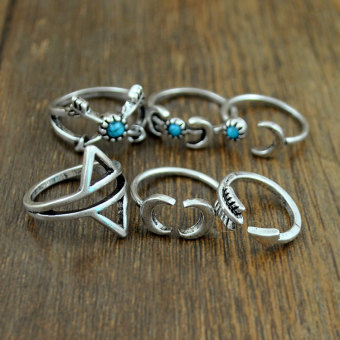 Set 6pc Boho Antique Silver Moon Arrow Scorpion Pattern Ring Band 15-19mm April 2018 - 2 Set 6pc Boho Antique Silver Moon Arrow Scorpion Pattern Ring Band 15-19mm - 2