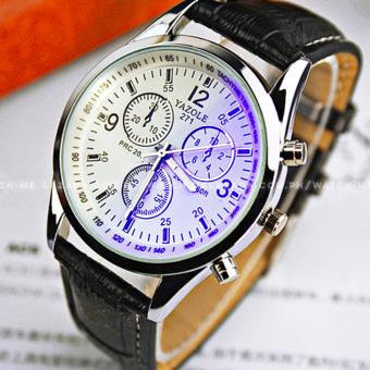 Yazole Men's Blue Ray Glass Chronograph Style Black Leather Strap Watch June 2018 - 2 Yazole Men's Blue Ray Glass Chronograph Style Black Leather Strap Watch - 2