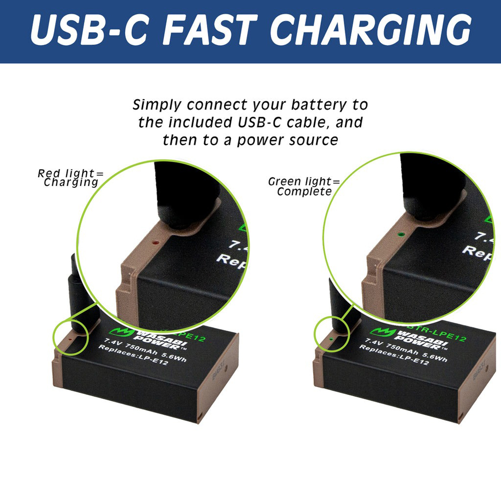 Canon LP-E12 Battery (2-Pack) and Charger by Wasabi Power