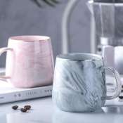 Marble Pattern Ceramic Mug with Gold Handle by Nordic